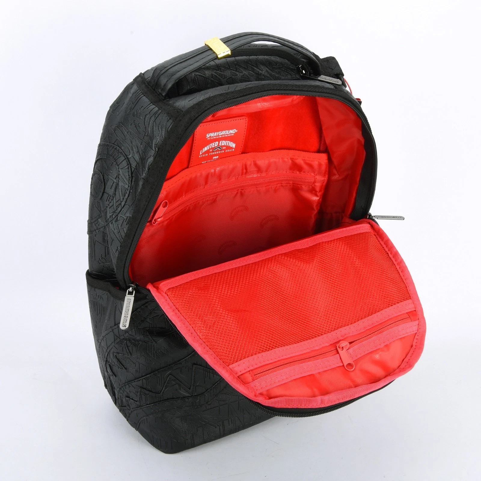 Sprayground Nightflight G800 Black DLXV Leather Shark Zipper Backpack Bag