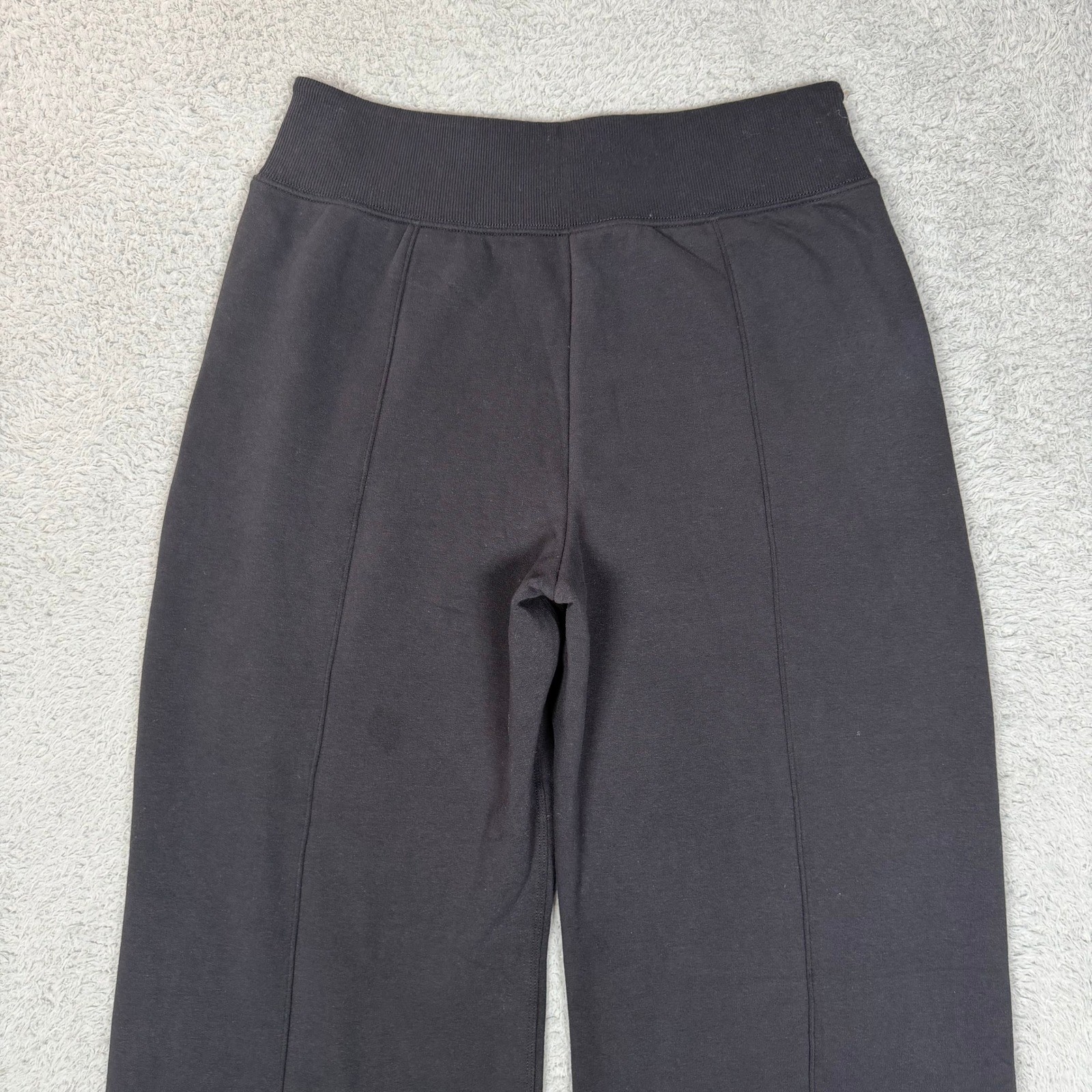 Athleta Seamed Wide Leg Fleece Pants Black High Rise Side Zip Pockets Womens M