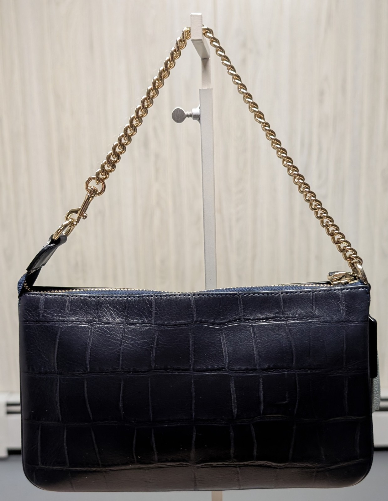 Coach Nolita 24 in Croc Embossed Leather Wristlet 65099 Navy Blue