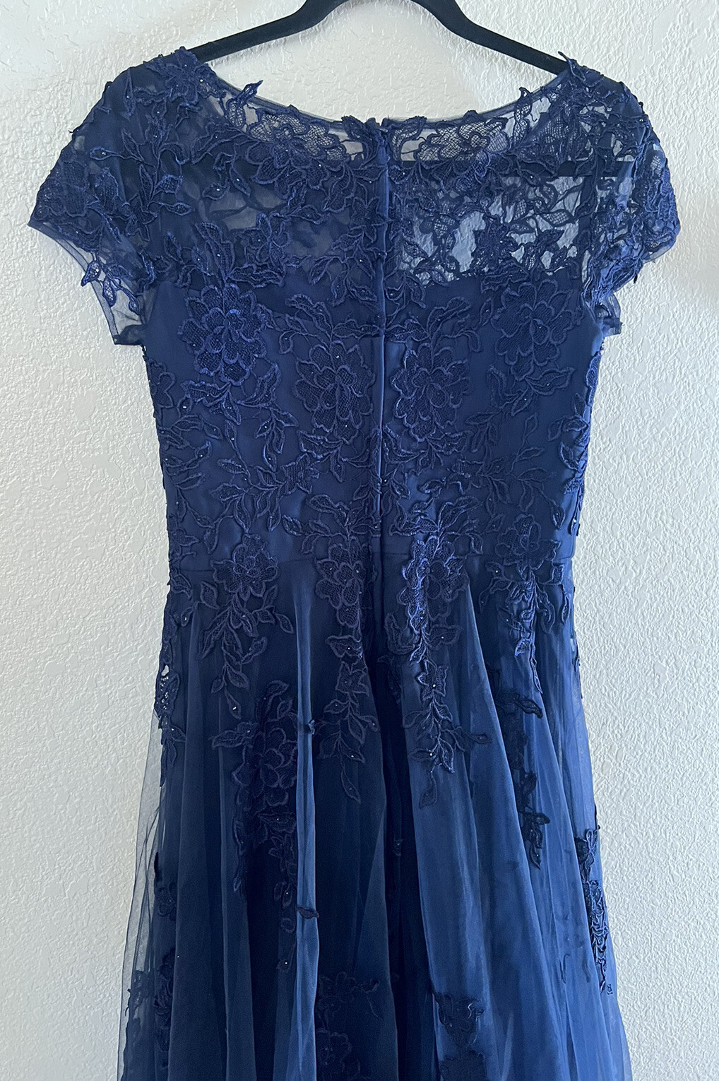 New La Femme 27920 Lace Bateau Tulle A-line Gown In Navy Sz 4 $578