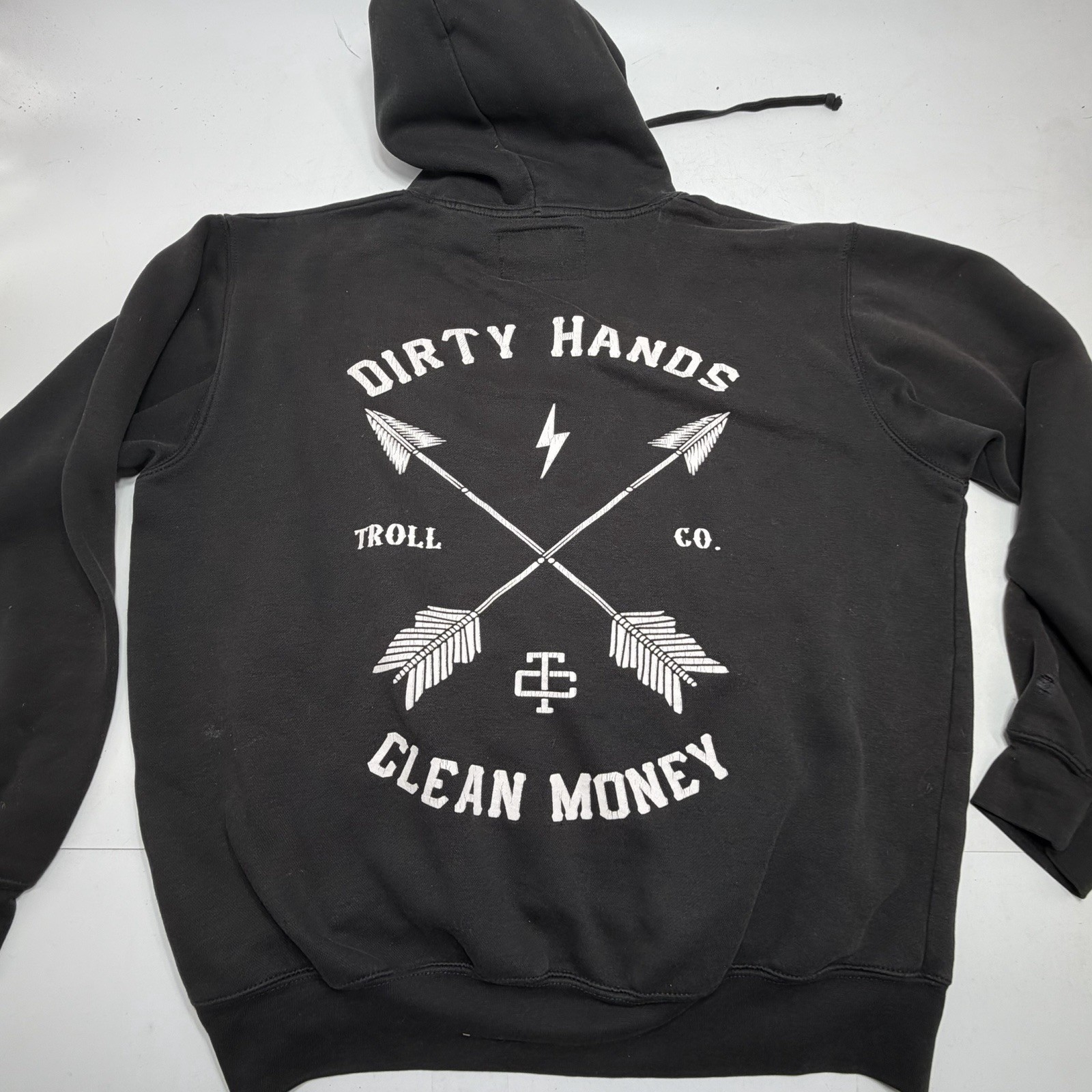 Troll Co Hoodie MEN LARGE Black Dirty Hands Clean Money Pullover Retro Logo