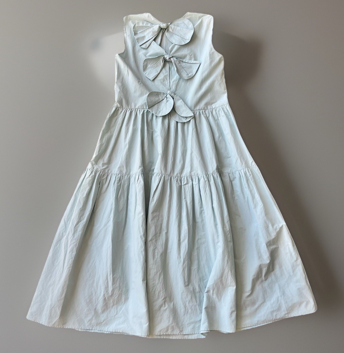 Red Valentino Light Blue Tiered Bow Back Cotton Poplin MIDI Dress IT 42 US 6
