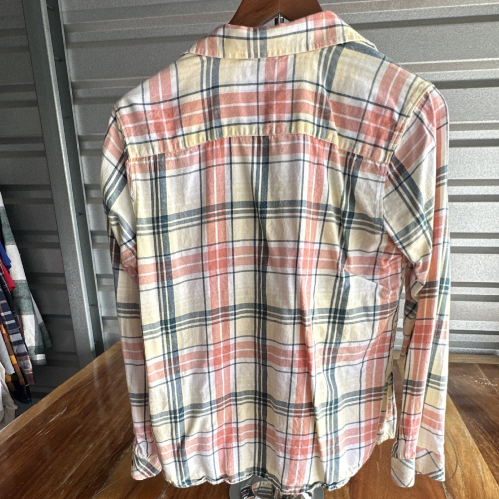 Natural Reflections Women’s Plaid Button-Up Collared Cotton Shirt Pink Yellow M