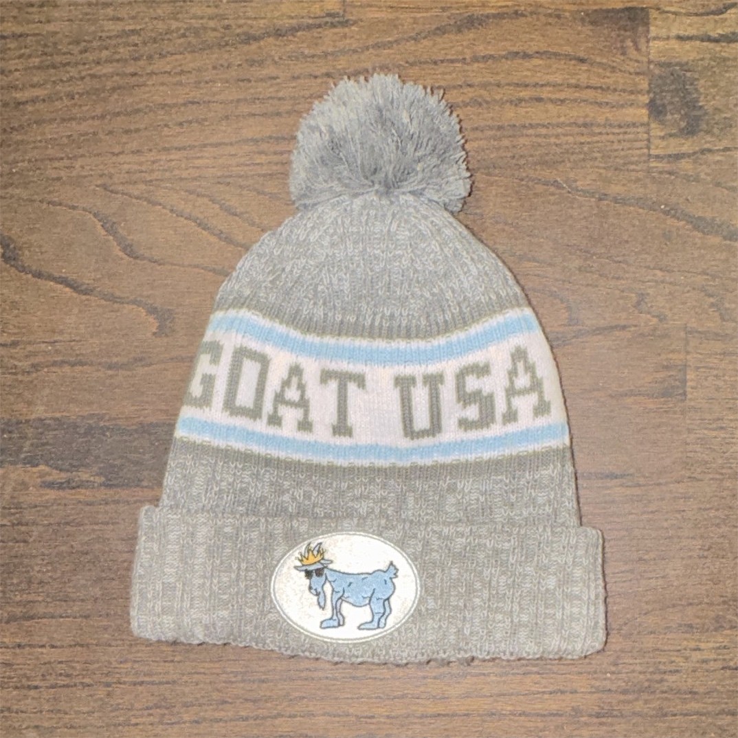 Gray/White USA Goat Graphic Pom-Pom Beanie Hat One Size Men Winter/Fall