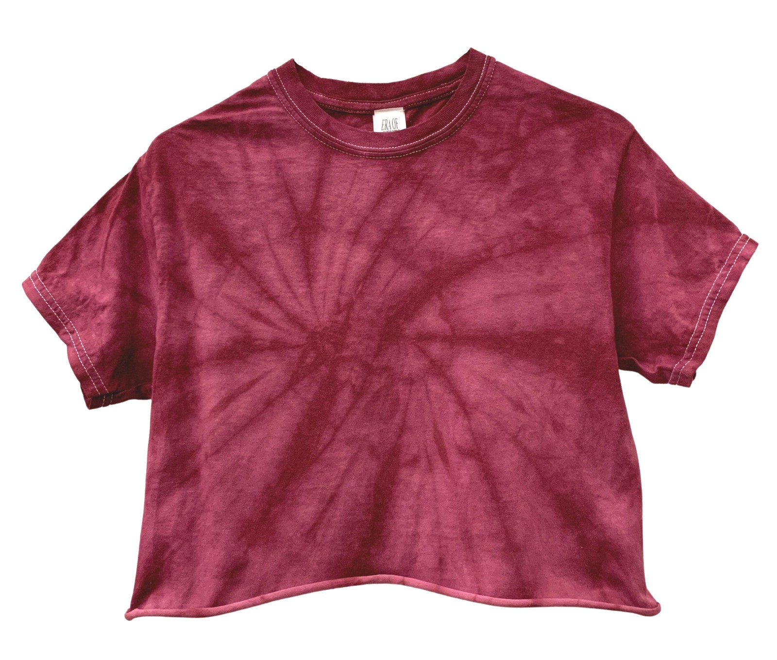 Tie Dye Unisex Cropped Tee, Single Color, Hand Dyed, Raw Bottom Edge