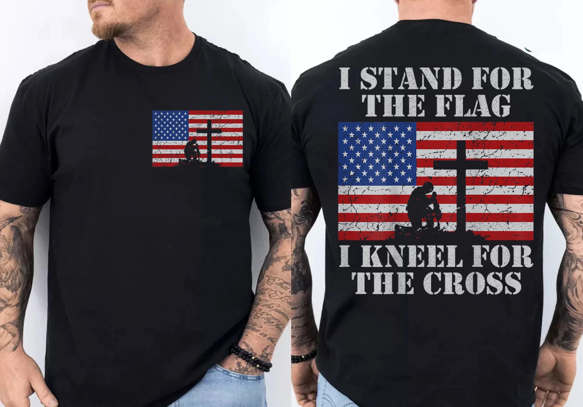 I Stand For Flag I Kneel For Cross Kneeling Soldier Praying American Flag Shirt