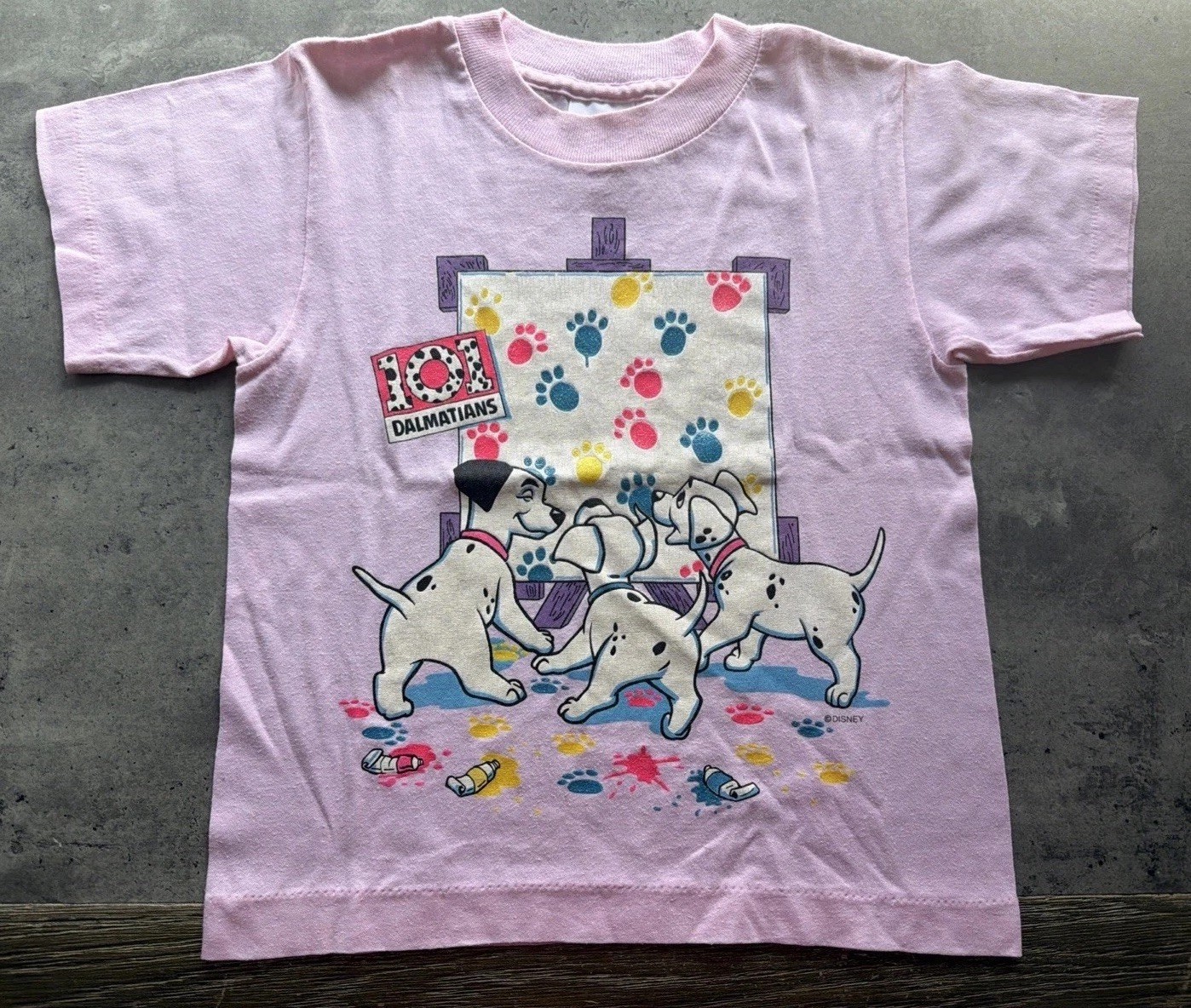 Vtg Disney 101 Dalmatians Girls M 5-6 T Shirt Single Stitch “ Paw Painting “ 80s