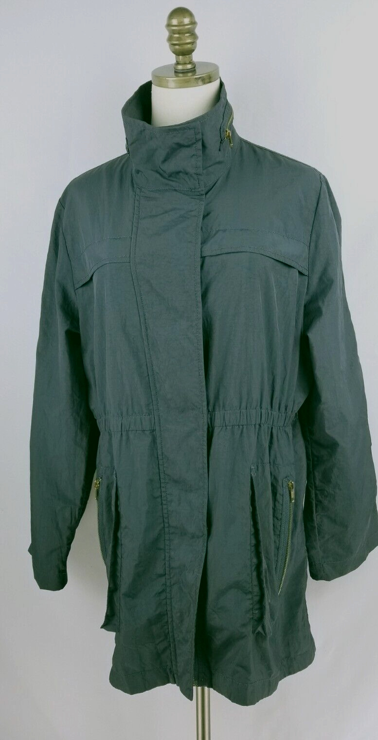 For Cynthia Women Size L Full Zip Snap Buttons Charcoal Gray Jacket Pockets # 99