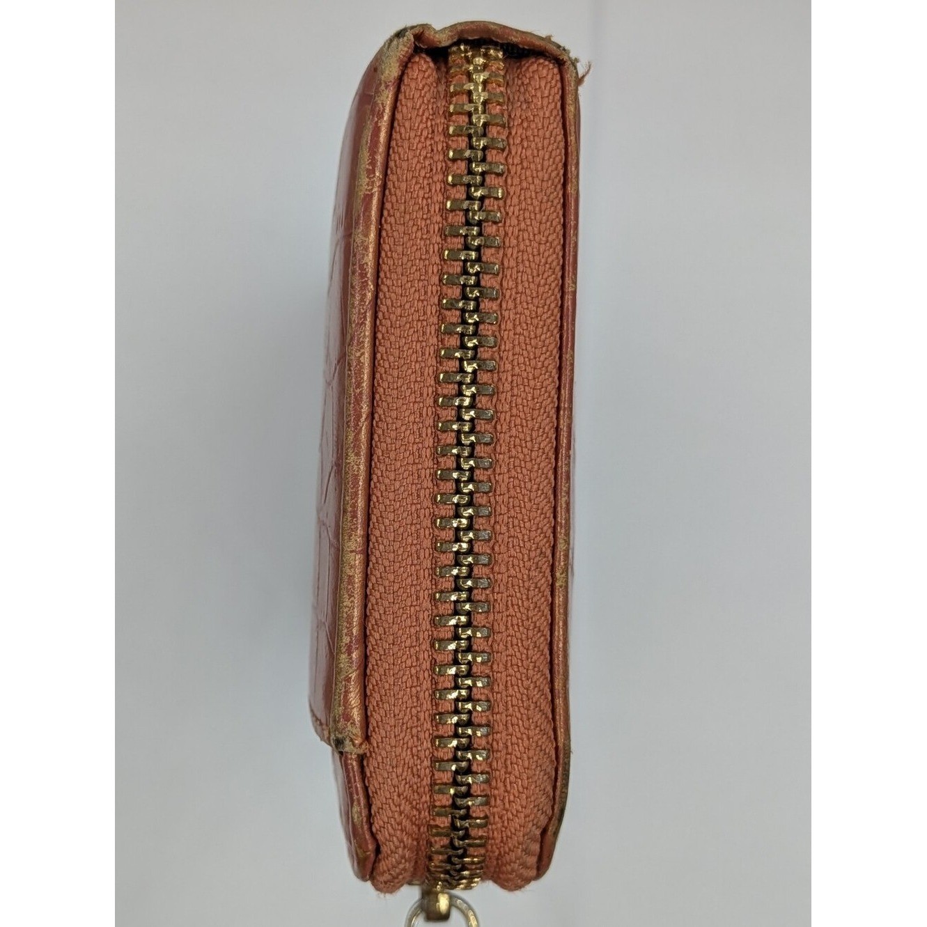 Lanvin Collection Wallet Dark Coral Crocodile Embossed Zip Around Long Accordion