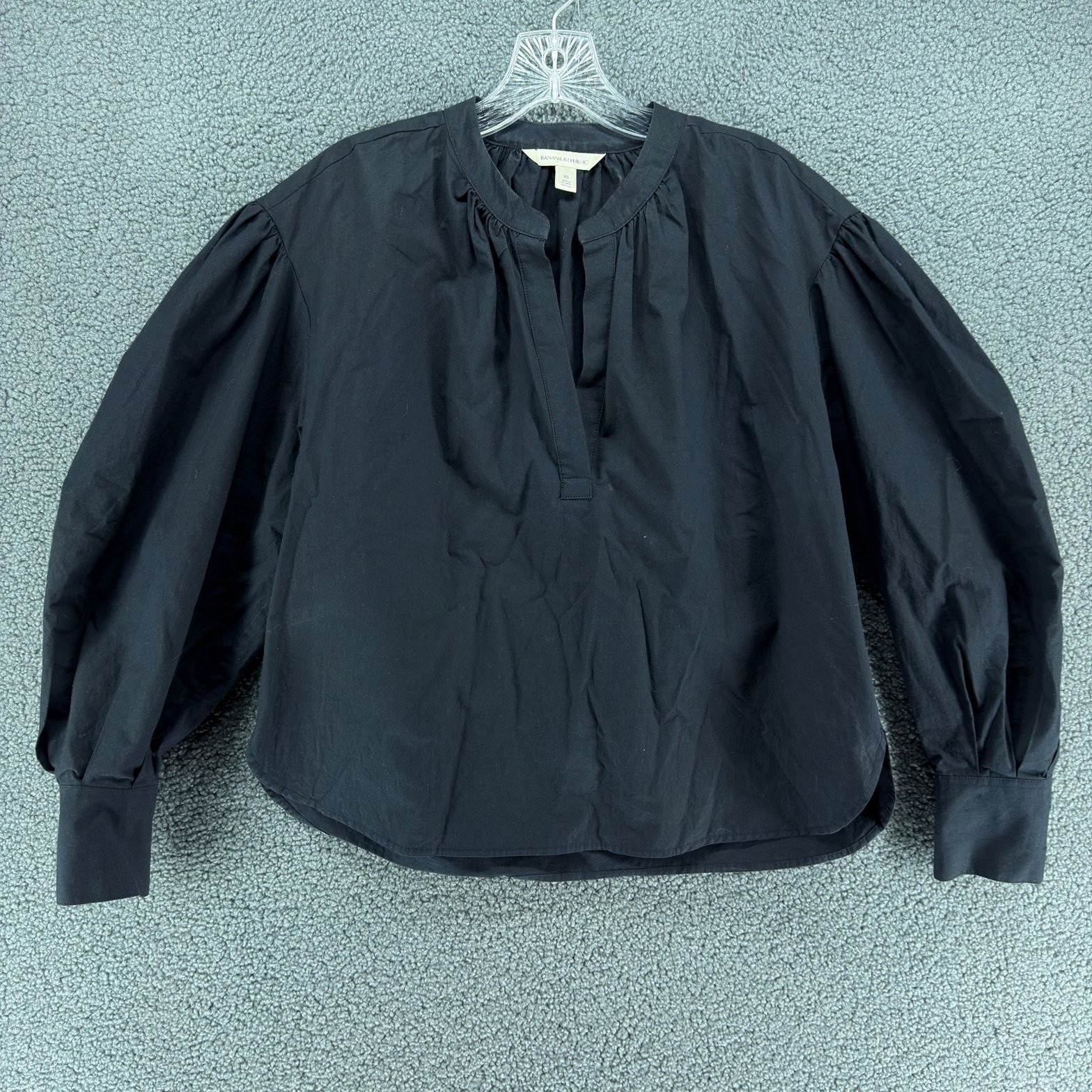 Banana Republic LS Volume Sleeve Blouse Womens XS Black Puff Balloon Peasant Top
