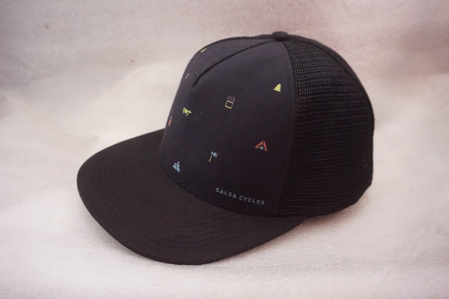 Salsa Cycles Trucker Hat Flat Bill Snapback Men’s Black Multicolor Adventure