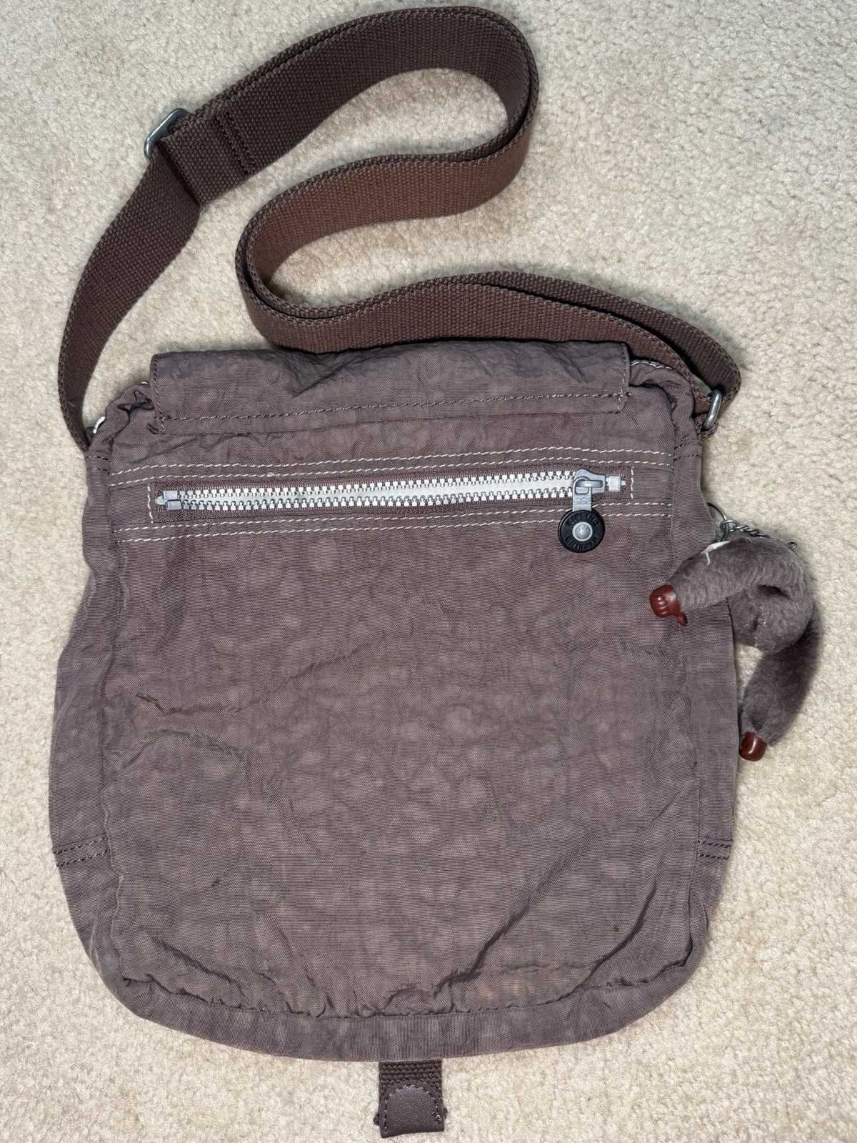 Kipling Chocolate Brown Nylon Lancelot Crossbody Messenger Bag Multi Pocket Flap