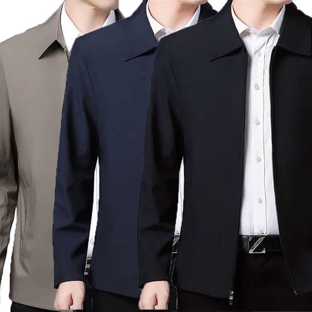 Men Turn-down Collar Coat Jackets Tops Business Autumn Spring Zipper Outwear【ML】