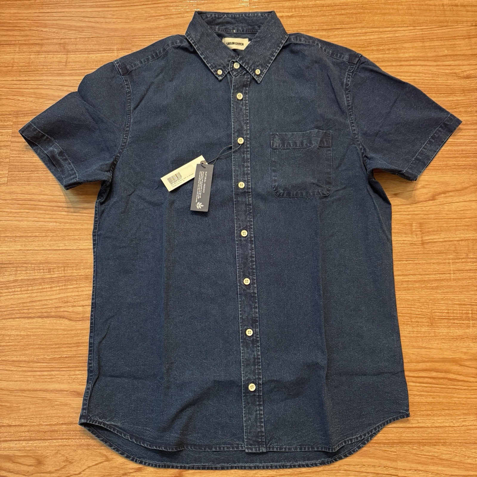 Taylor Stitch Short Sleeve Jack in Rinsed Indigo Oxford 42 Large Organic Cotton