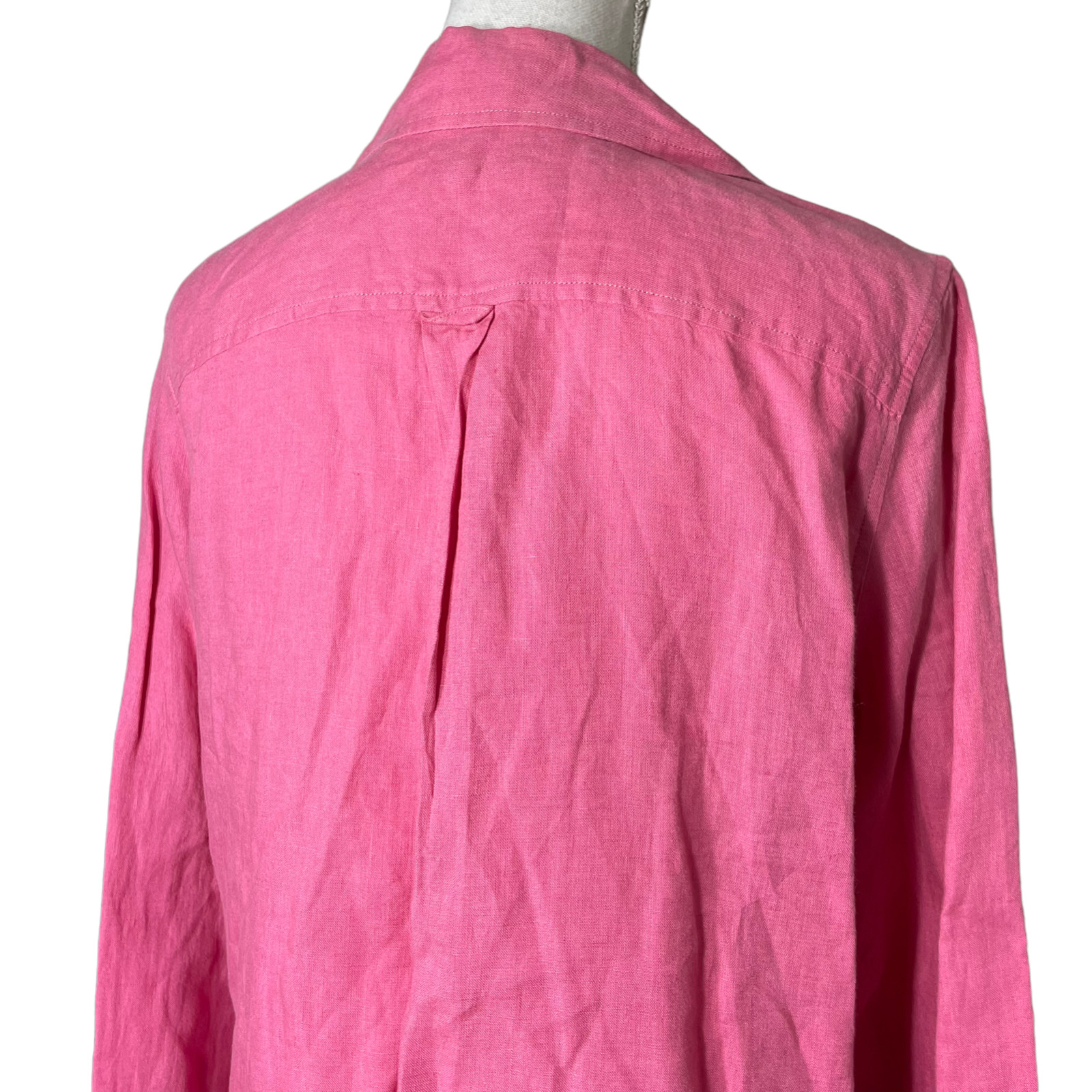 100% Linen Blouse 14 Irish Hot Pink Talbots Button-up Shirt Long Sleeve Barbie