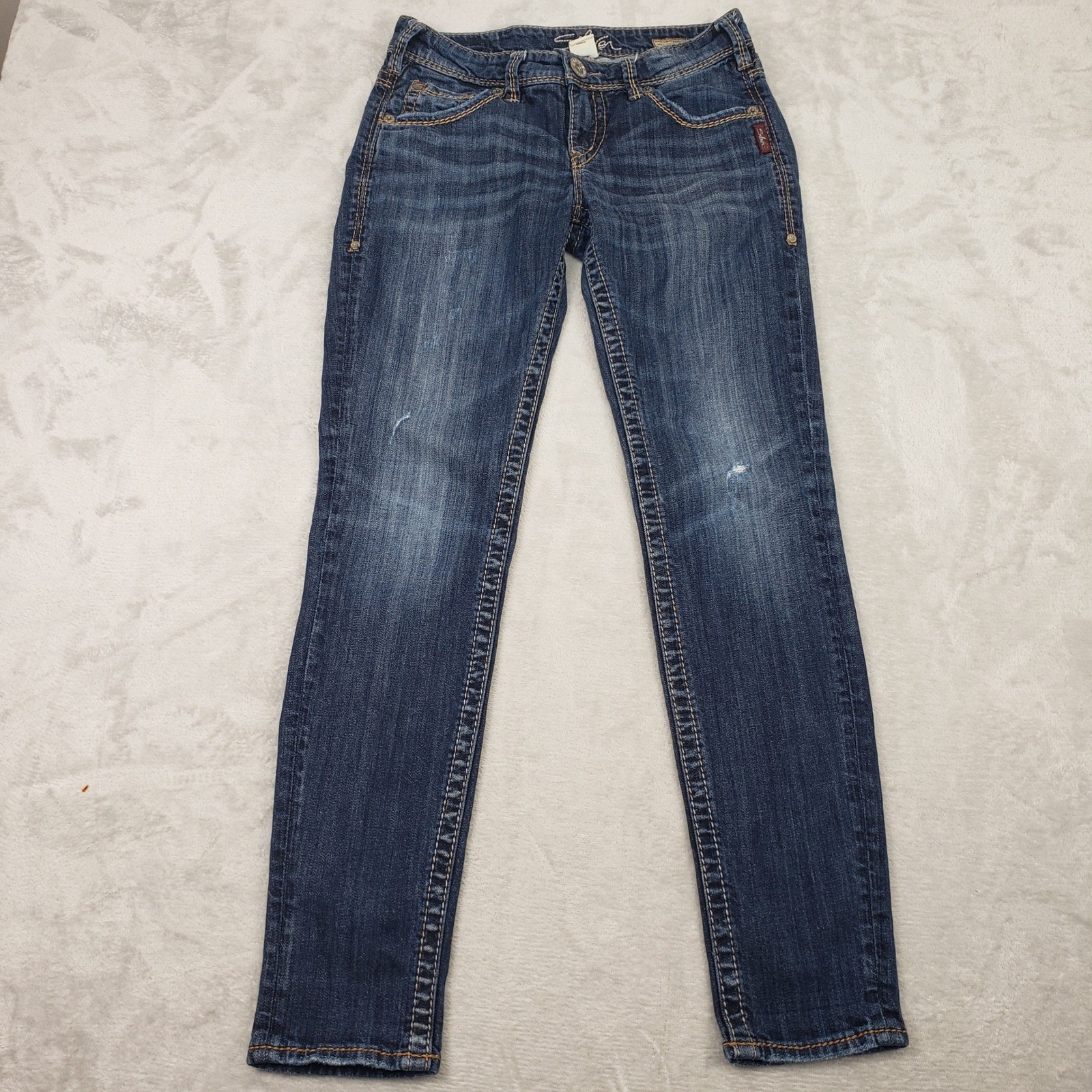 Silver Jeans Womens Kelli Boyfriend Relaxed Skinny Jeans Blue 26 (28) Low Rise