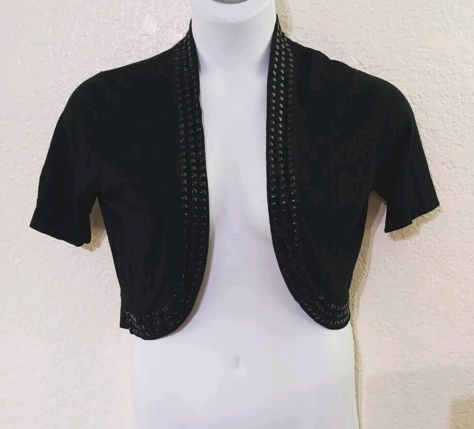 BAY STUDIO*Black Open Sweater Shrug*Size XL*Short slv*Shiny Stud* Round Bottom