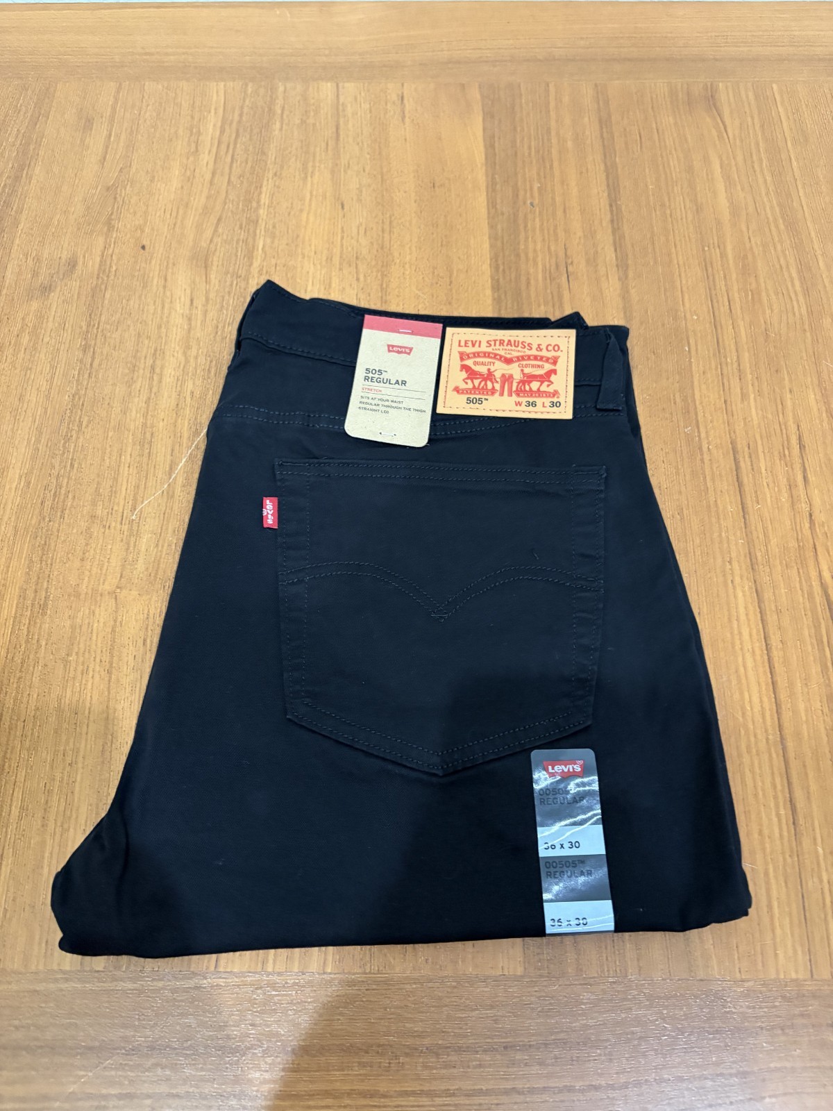 Levis 505 Jeans Men Stretch Regular Fit Zip Black 36×30 98% cotton