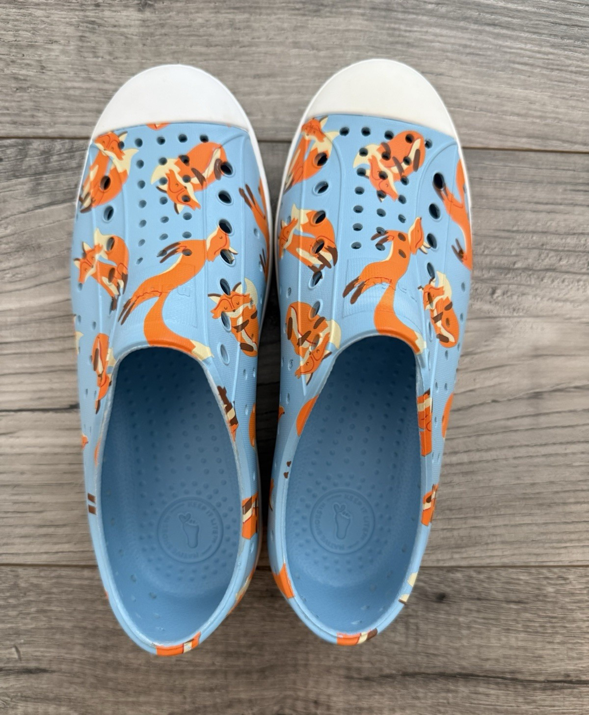 Native Jefferson Unisex Kids Slip-On Sneakers Blue Orange Fox Print J2 EU33