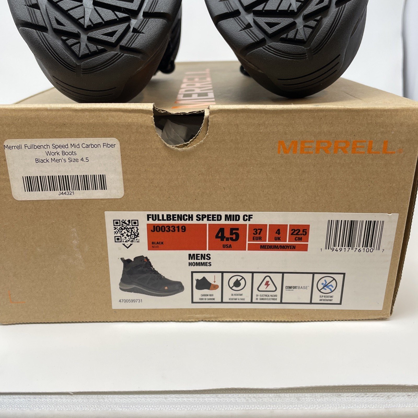 Merrell Fullbench Speed Mid Carbon Fiber Work Boots Black Men’s Size 4.5