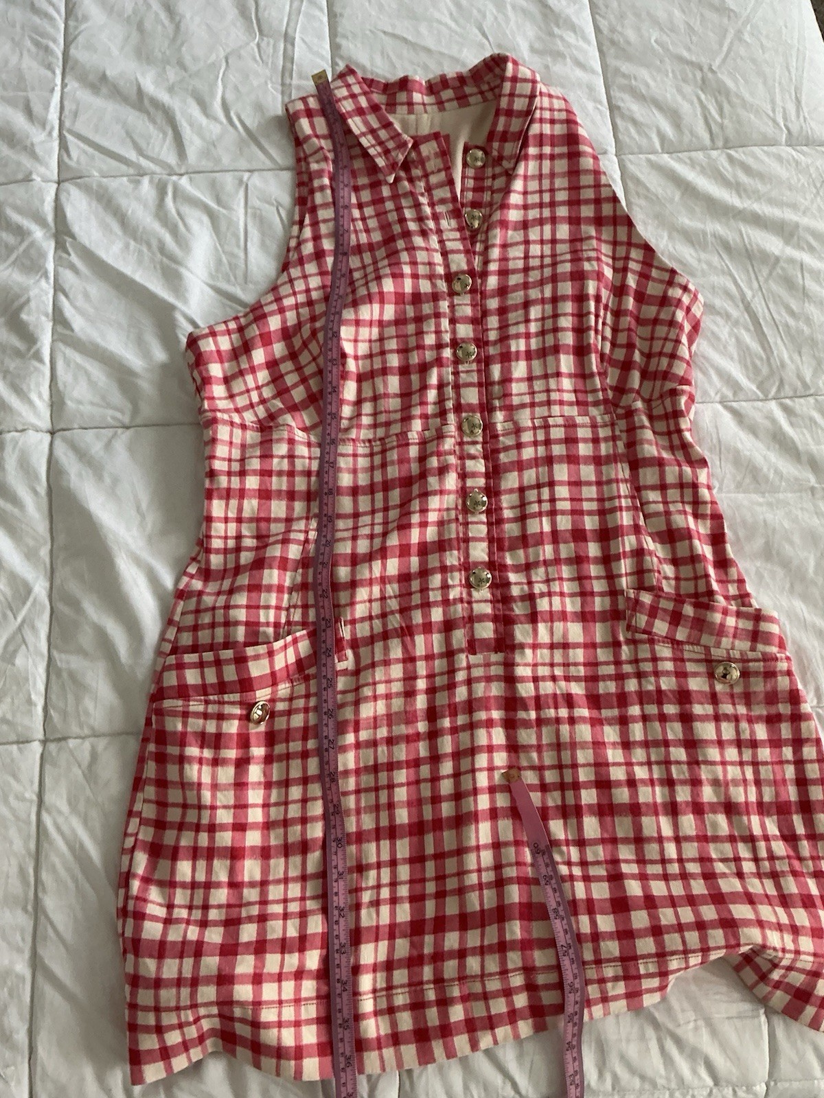 Maeve Pink/White Gingham Collared Shirt Dress Button Front Pockets Lined XL