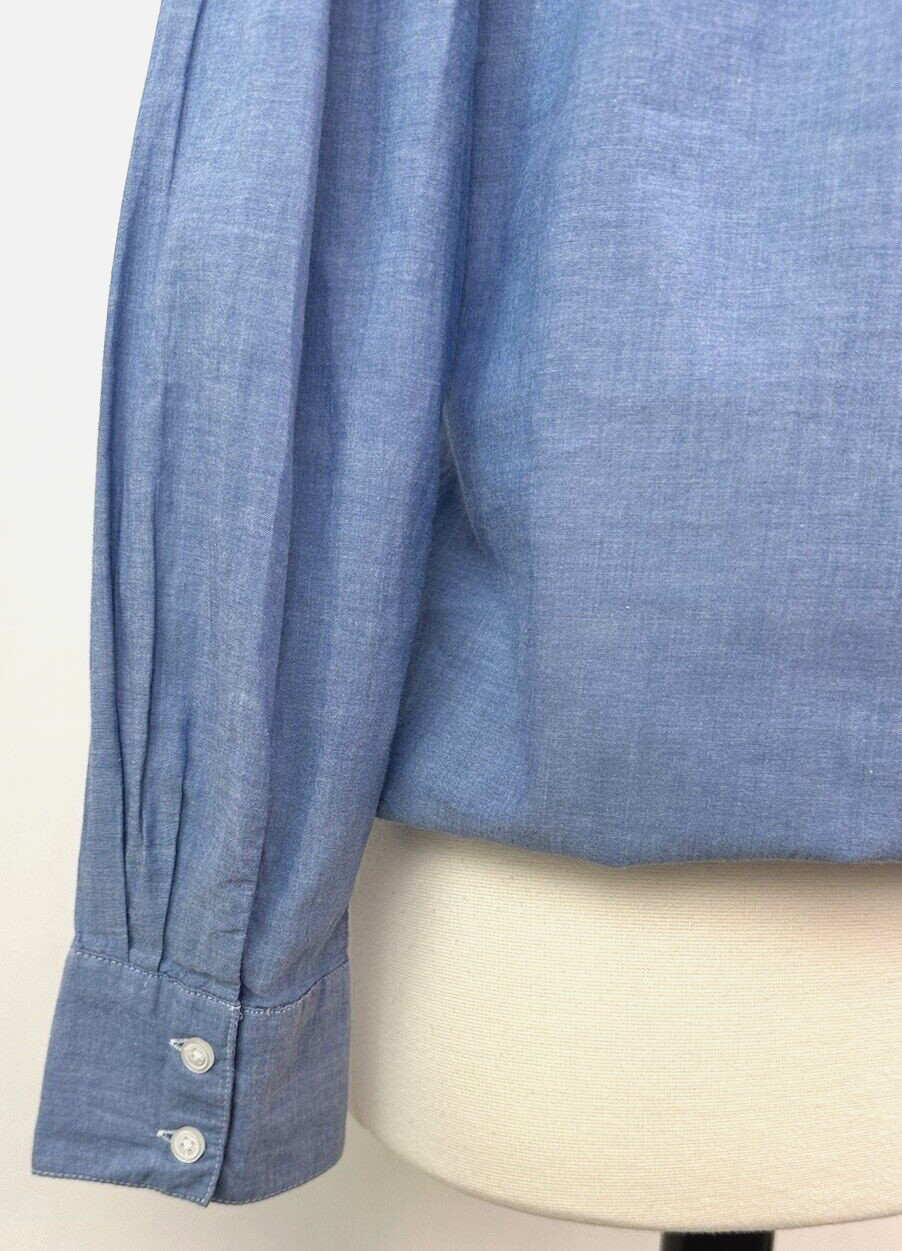 Ann Taylor LOFT Button-up Blouson Shirt MEDIUM Blue Lightweight Cotton Top