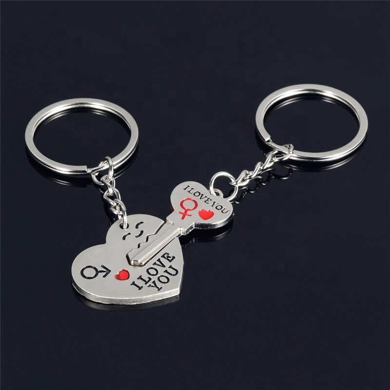 I Love You Key and Heart Two Peice Keychain – Silver and Red, 2 Keychains!
