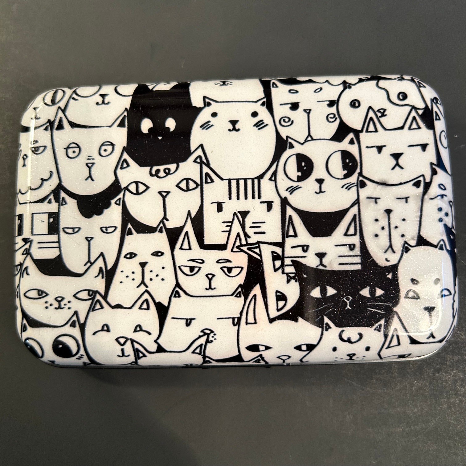 Mini Compact Wallet Black/White Cats Credit Cards Business Card Slotted Holder