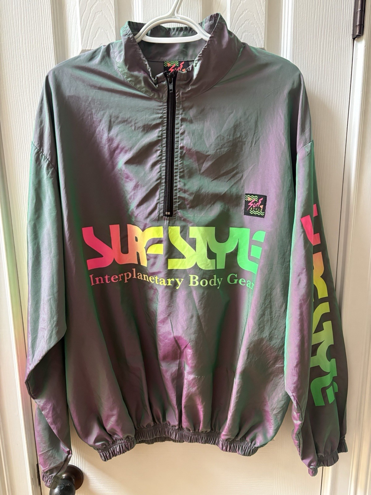 Vintage Surf Style Jacket Mens D XL Iridescent Windbreaker 90s Retro