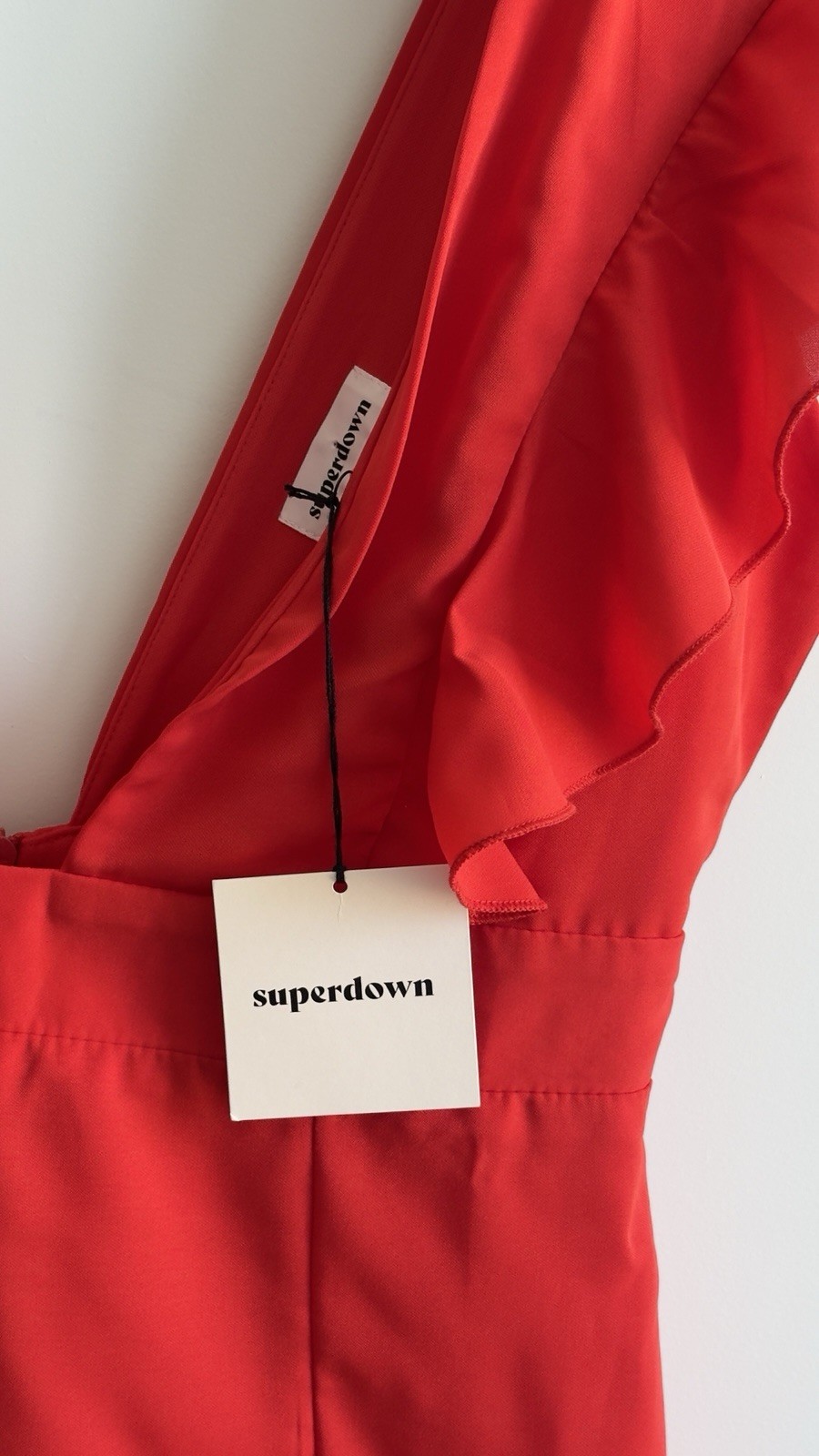 Superdown Harlow Mini Dress Red Ruffle Plunge V Neck Lined Size M NWT
