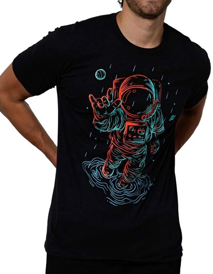 Into The AM Glow in the Dark Graphic Black Tee T shirt Astronaut Space Mens 3XL