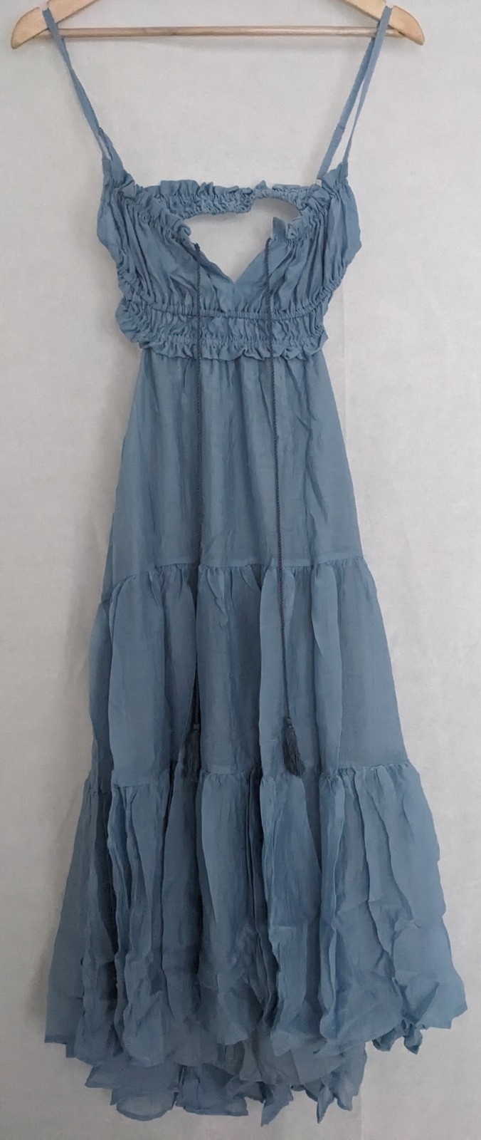 Molasey Tie Up Backless Ruffle Maxi Dress Blue Large Sexy Party Prom Cocktail