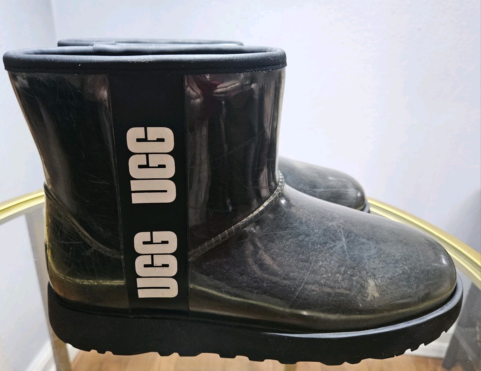UGG Women’s Black Rubber Pull-On Ankle Rain Boot Round Toe Logo Size 8