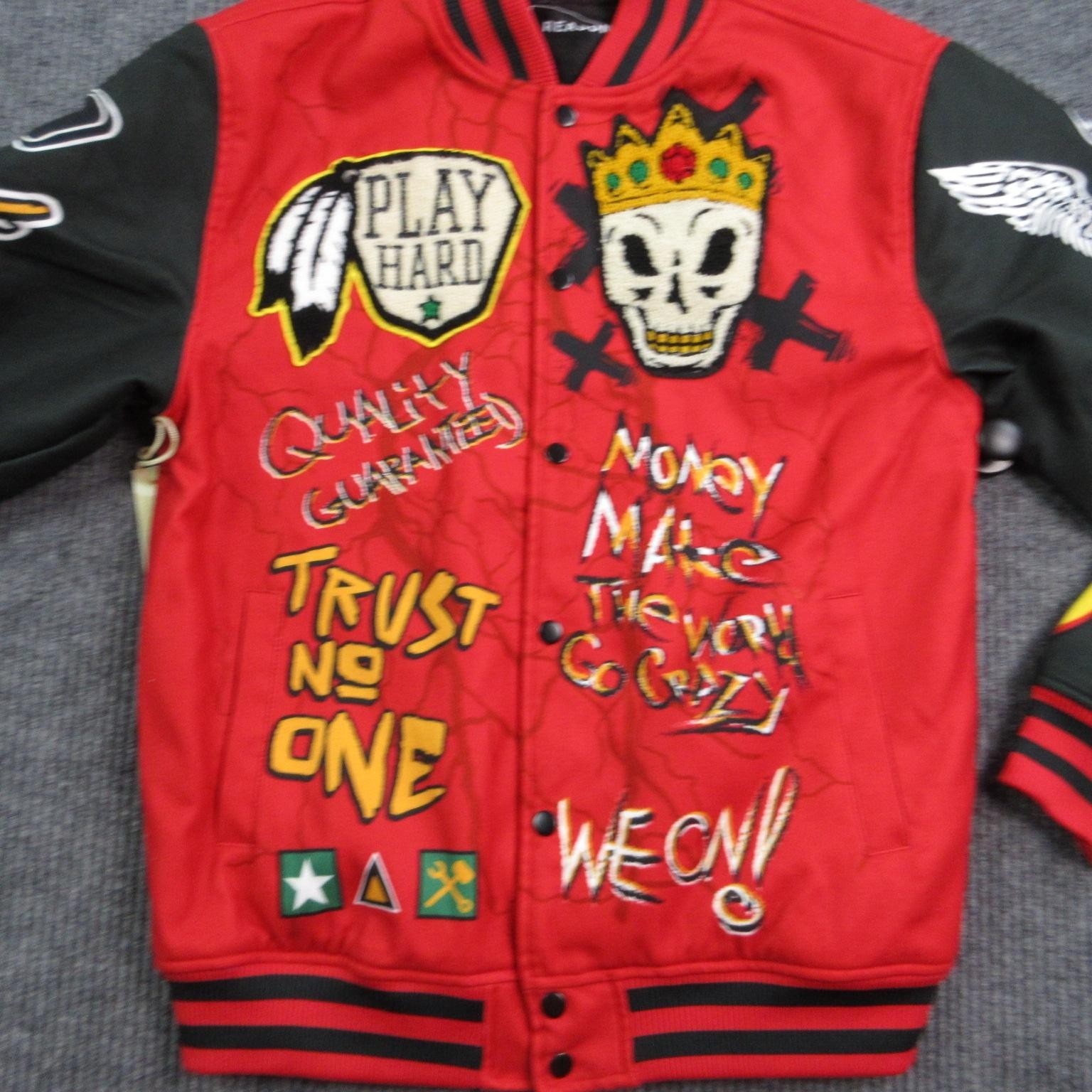 Reason Jacket Mens M Red Varsity Lined Pockets Embroidered Logo RER5-009 NWT