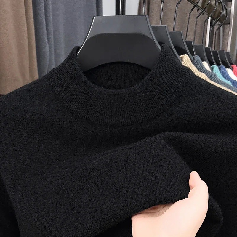 Men’s Cashmere Sweater Mock Neck Sweaters Knit Pullover for Male Men Knitwear.