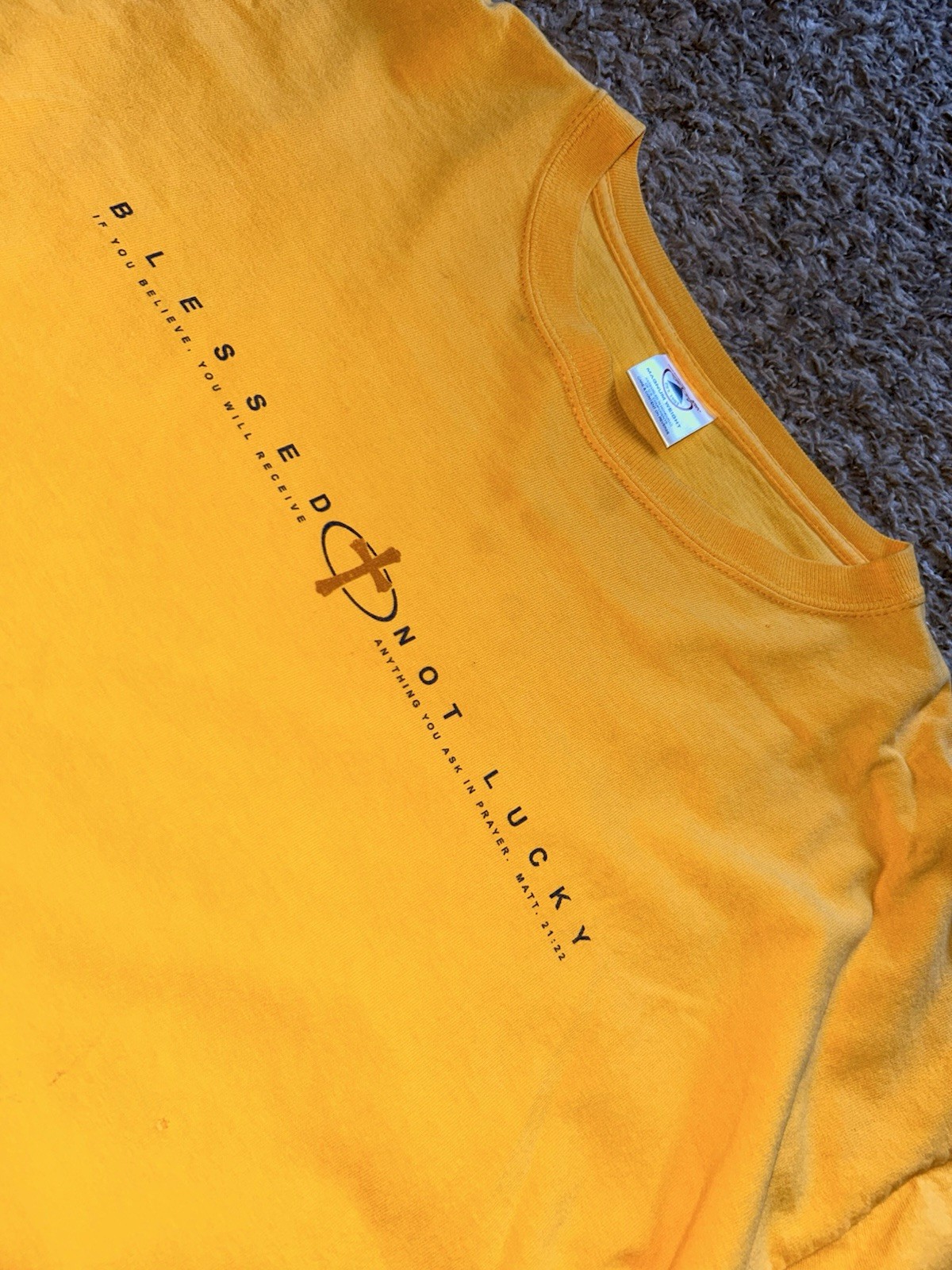 Vtg Blessed Not Luck Matthew 21:22 Christian Bible Verse 2001 Sonteez Delta 2XL