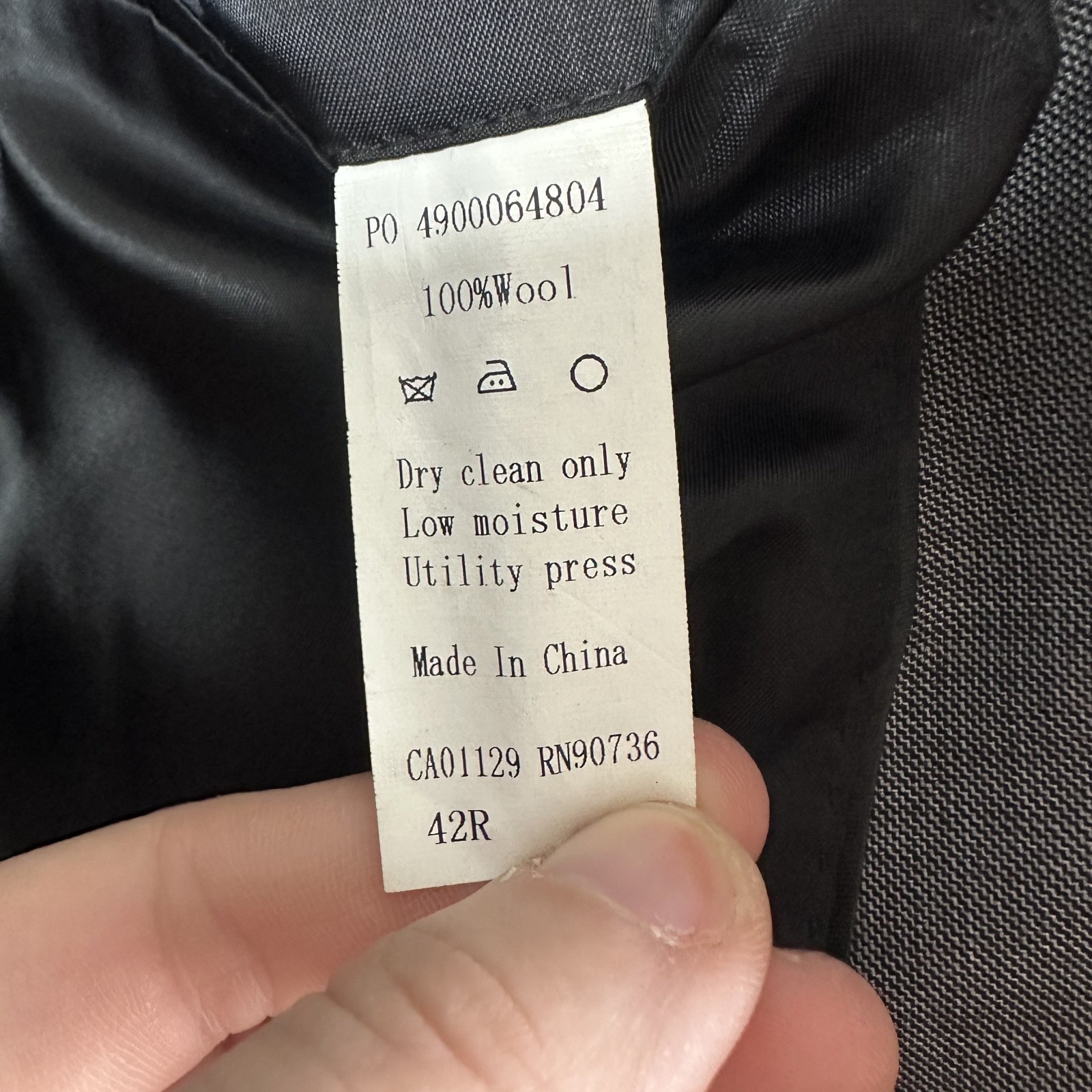 Calvin Klein Suit Mens 42R Gray 2 Button 100% Wool Pants 34×30 Peak Lapel