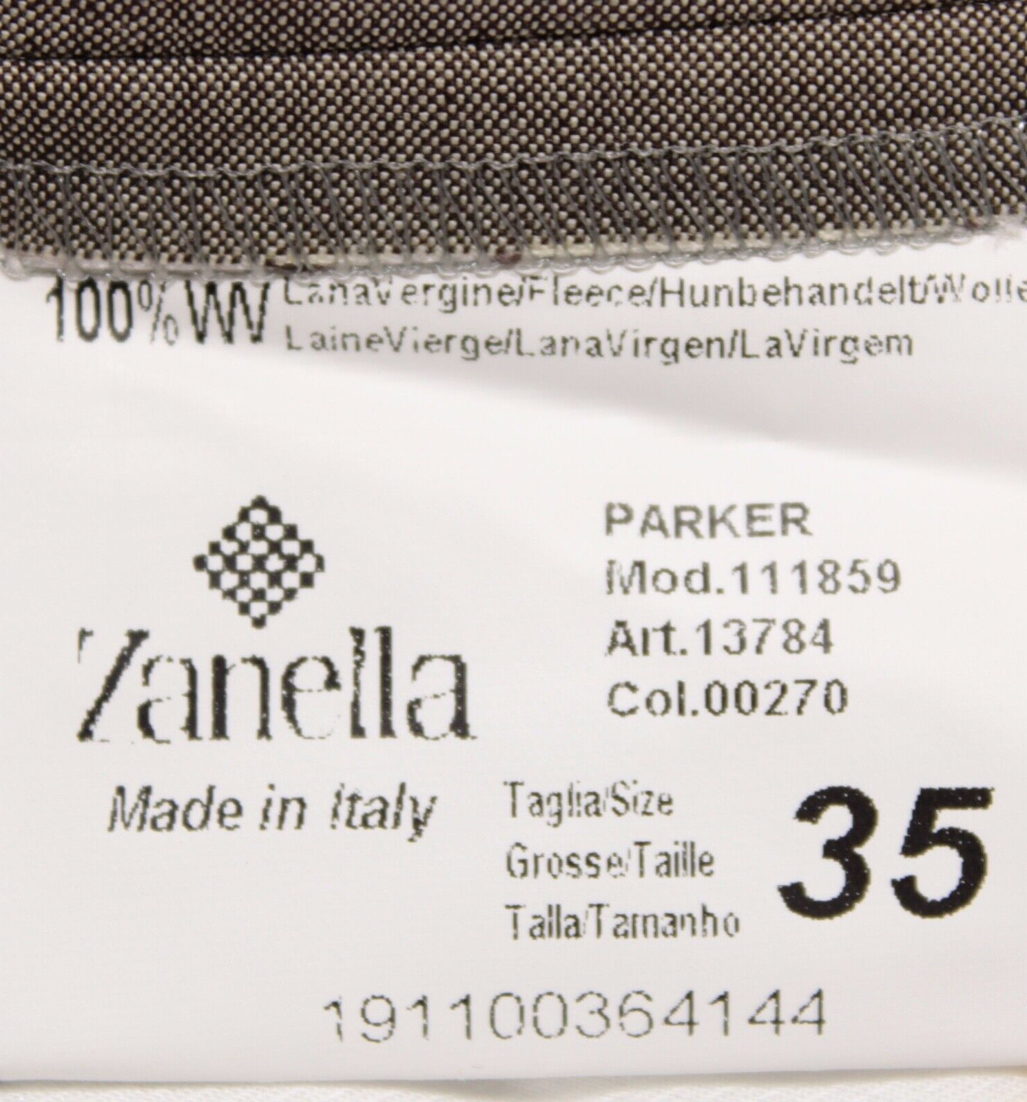 Zanella NWT Dress Pants Size 35 US Parker In Grayish Beige Melange 100% Wool