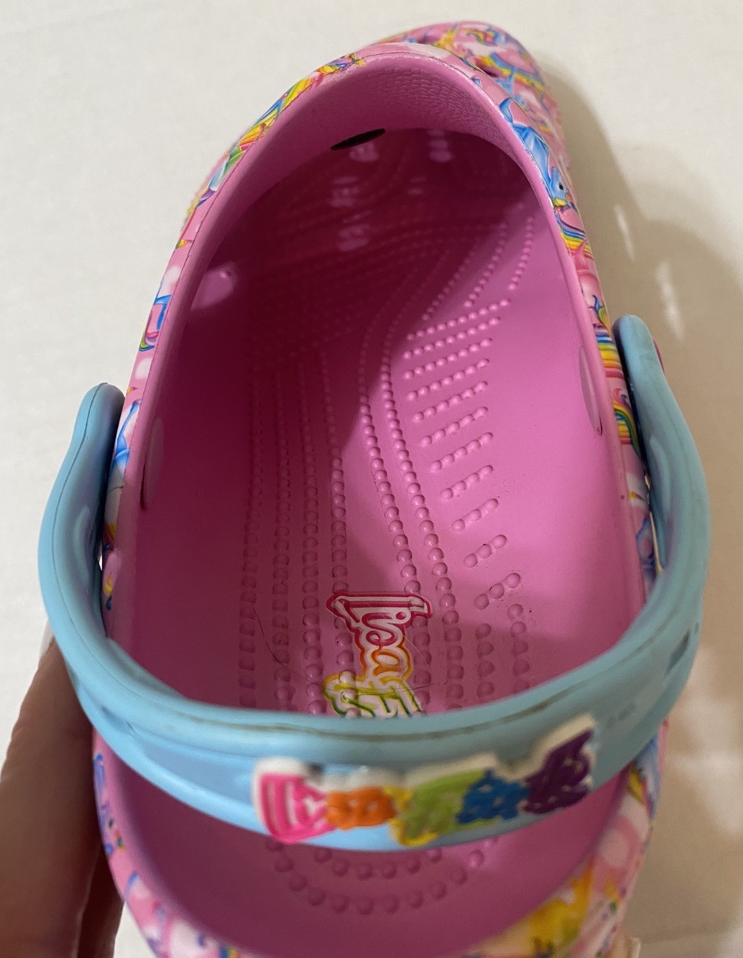 Crocs x Lisa Frank Unicorn Rainbow Classic Clogs Kids J4 Women’s 6 Pink w/charms