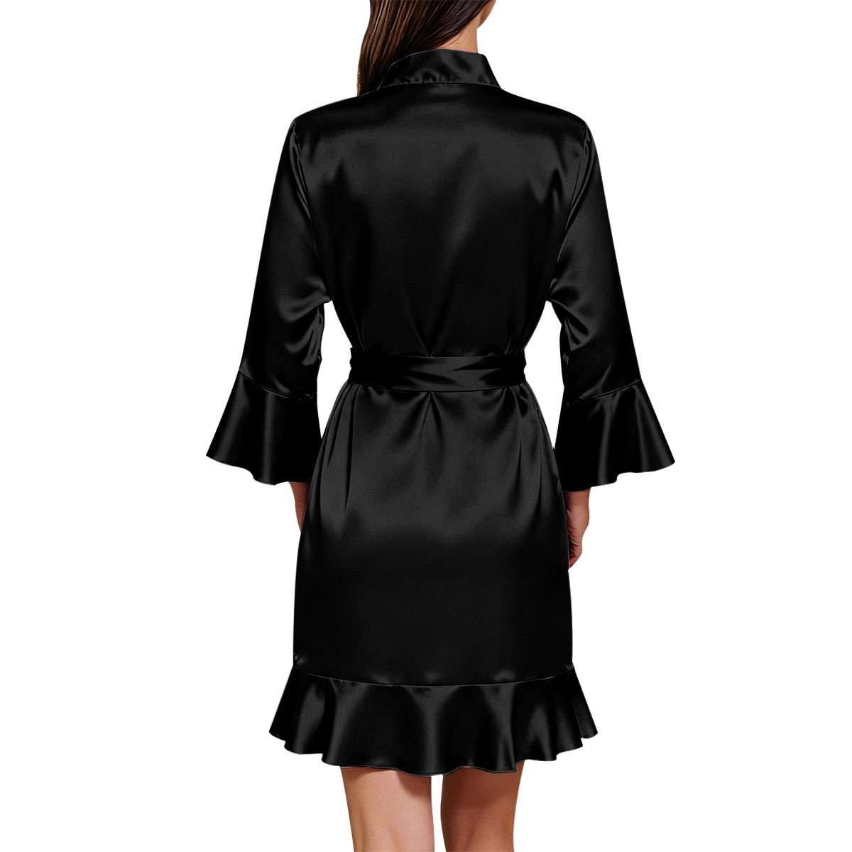 Womens Silk Ruffle Robe Short Satin Kimono Robe 3/4 Sleeve Bathrobe Bridesmaid