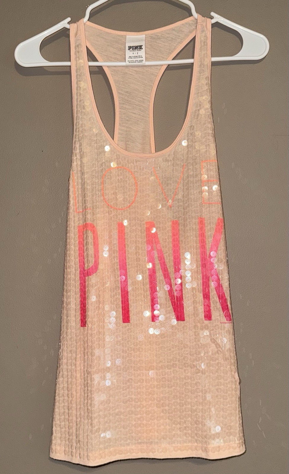 Victoria Secret PINK All Over Print Sequin Tank Top Bling Womens Small NWOT