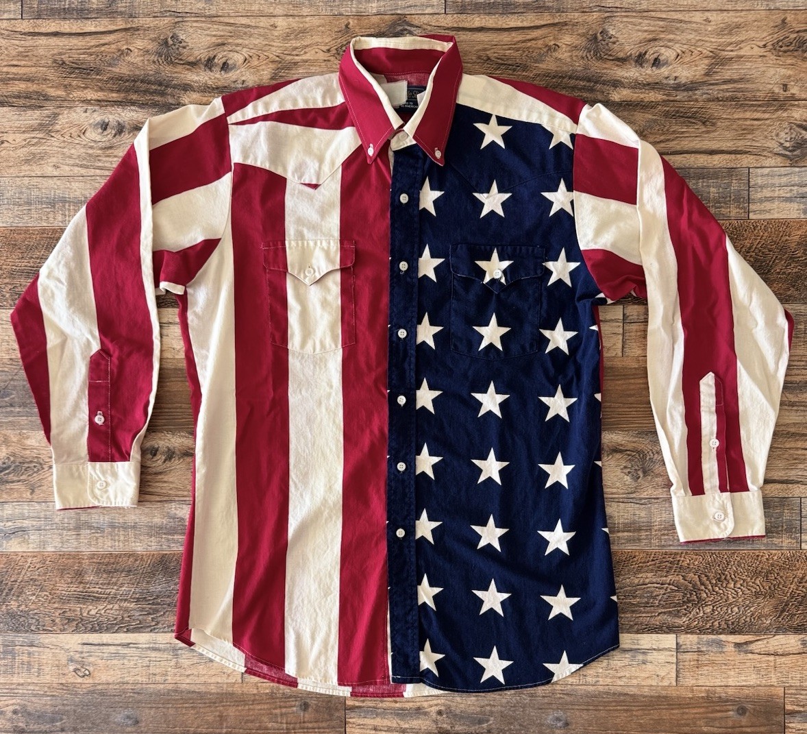 Vintage Panhandle Slim Rodeo Western Flag Button Up Shirt Men’s L