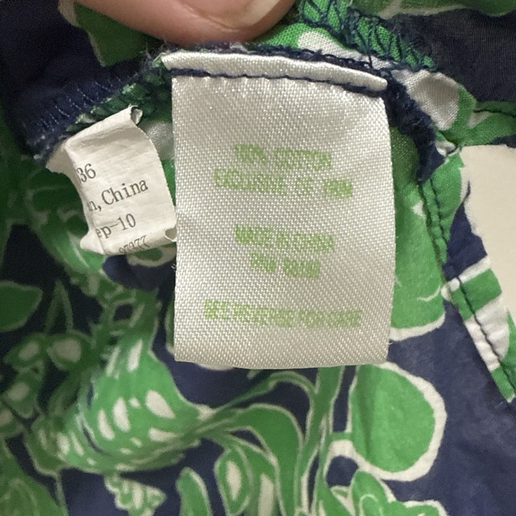 Lilly Pulitzer Women’s XS Green Blue White Floral V-Neck 3/4 Drawstring Dress