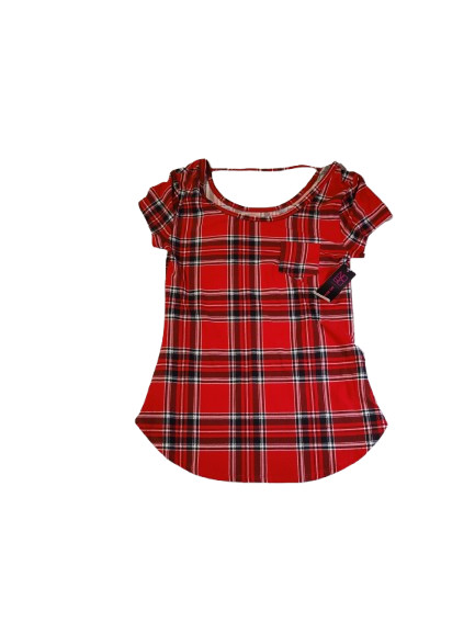 No Boundaries Juniors Red Plaid Scoop Neck Tee Sz Medium