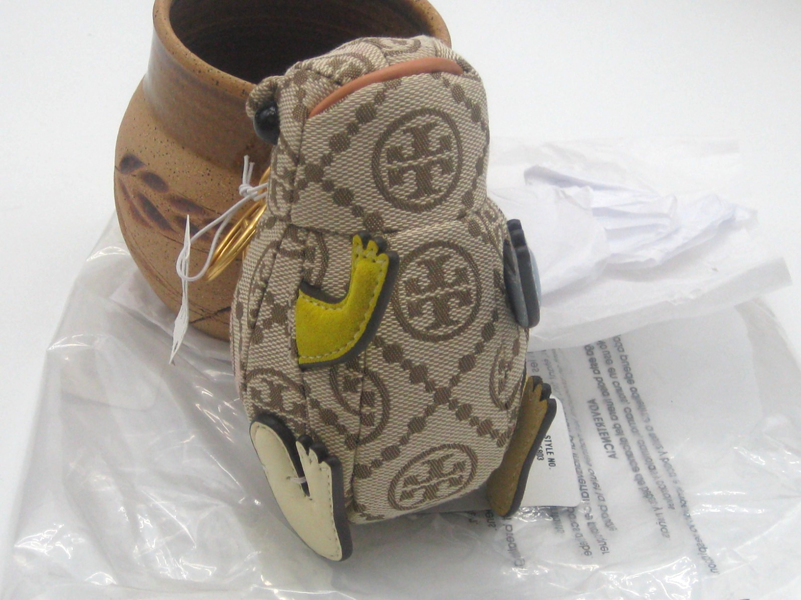Tory Burch T Monogram Hazelnut Jacquard Toad Frog Coin Purse Key Fob NWT $248