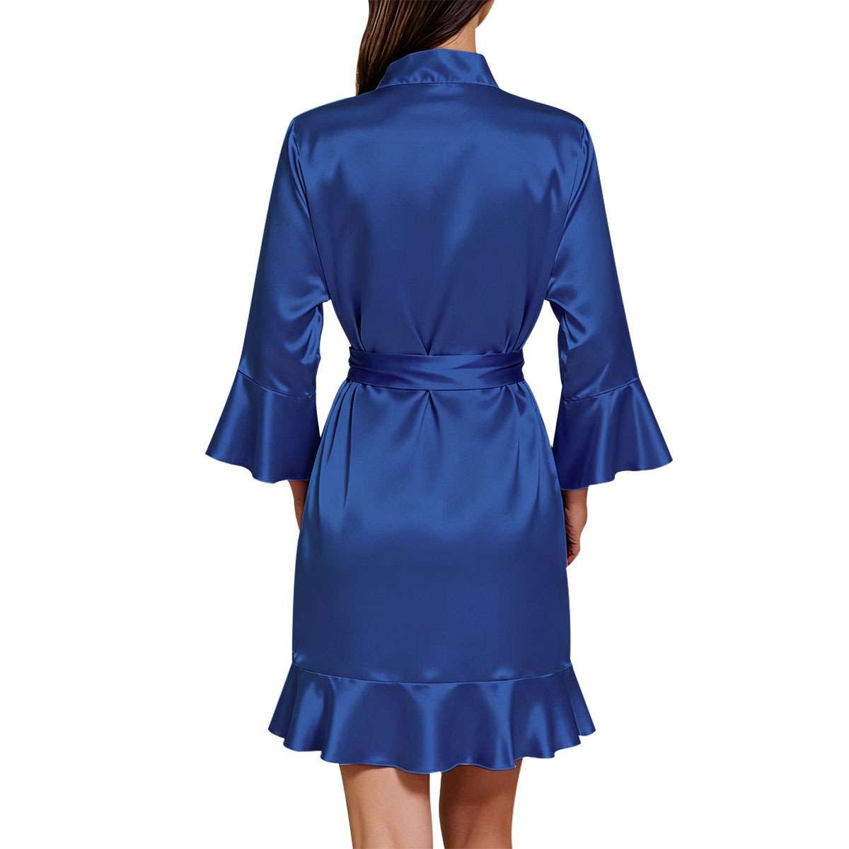 Womens Silk Ruffle Robe Short Satin Kimono Robe 3/4 Sleeve Bathrobe Bridesmaid