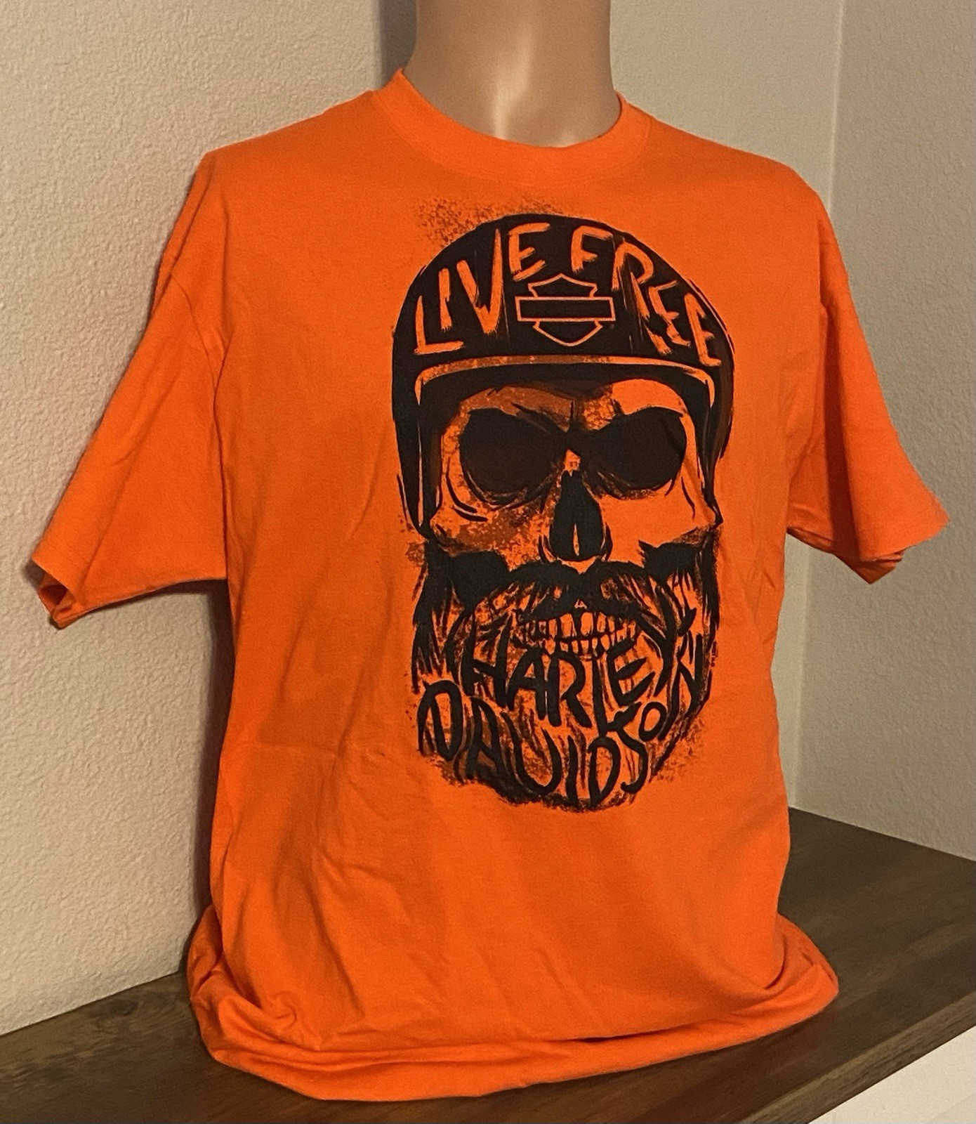 New Harley-Davidson T-Shirt Orange With Inscribed Skull