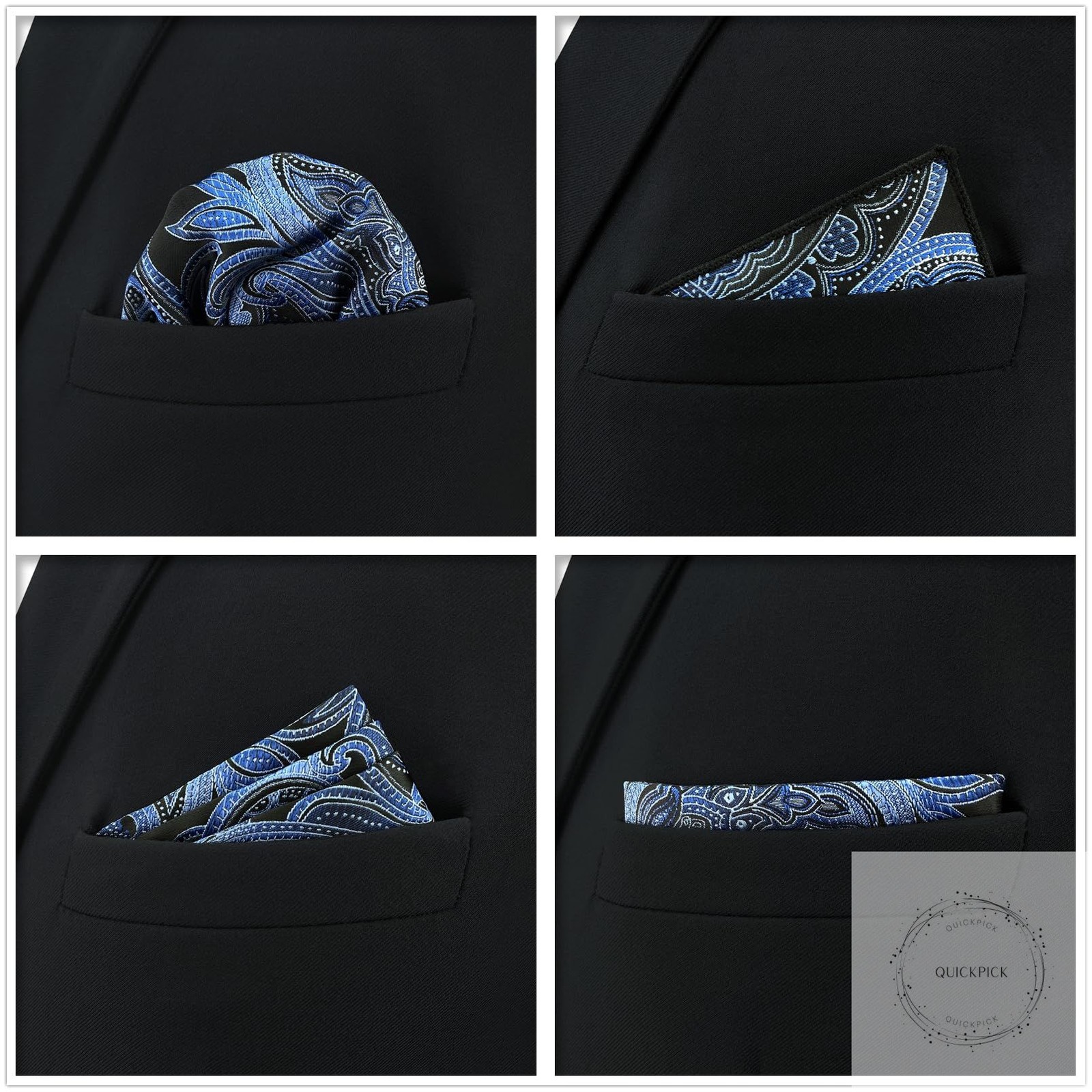 5 Pieces Assorted Mens Silk Pocket Square Handkerchiefs Set Lot