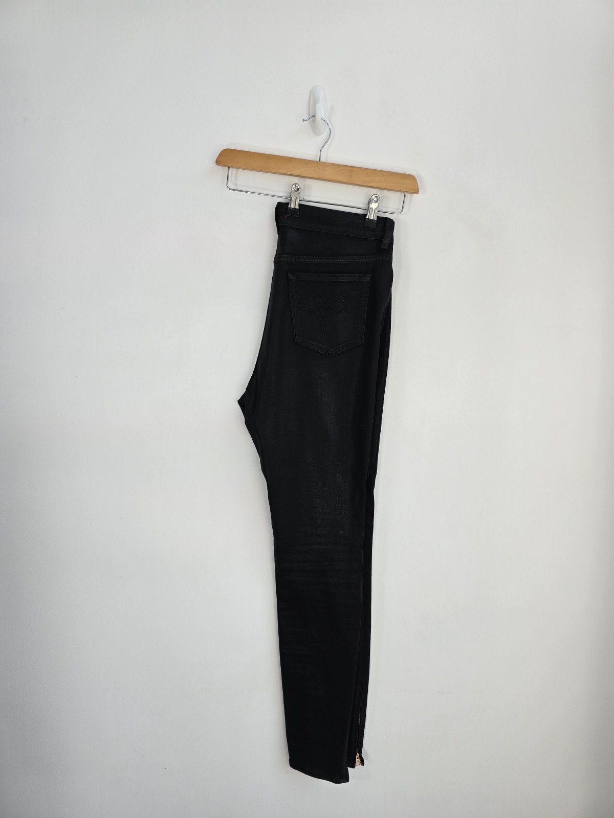 Ted Baker Black Jeans Skinny Size 12 Coated Womens Zip Fly Pockets Casual