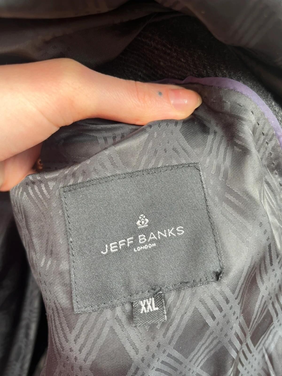 Dark Grey Jeff Banks Herringbone Long Mens Smart Overcoat Size XXL